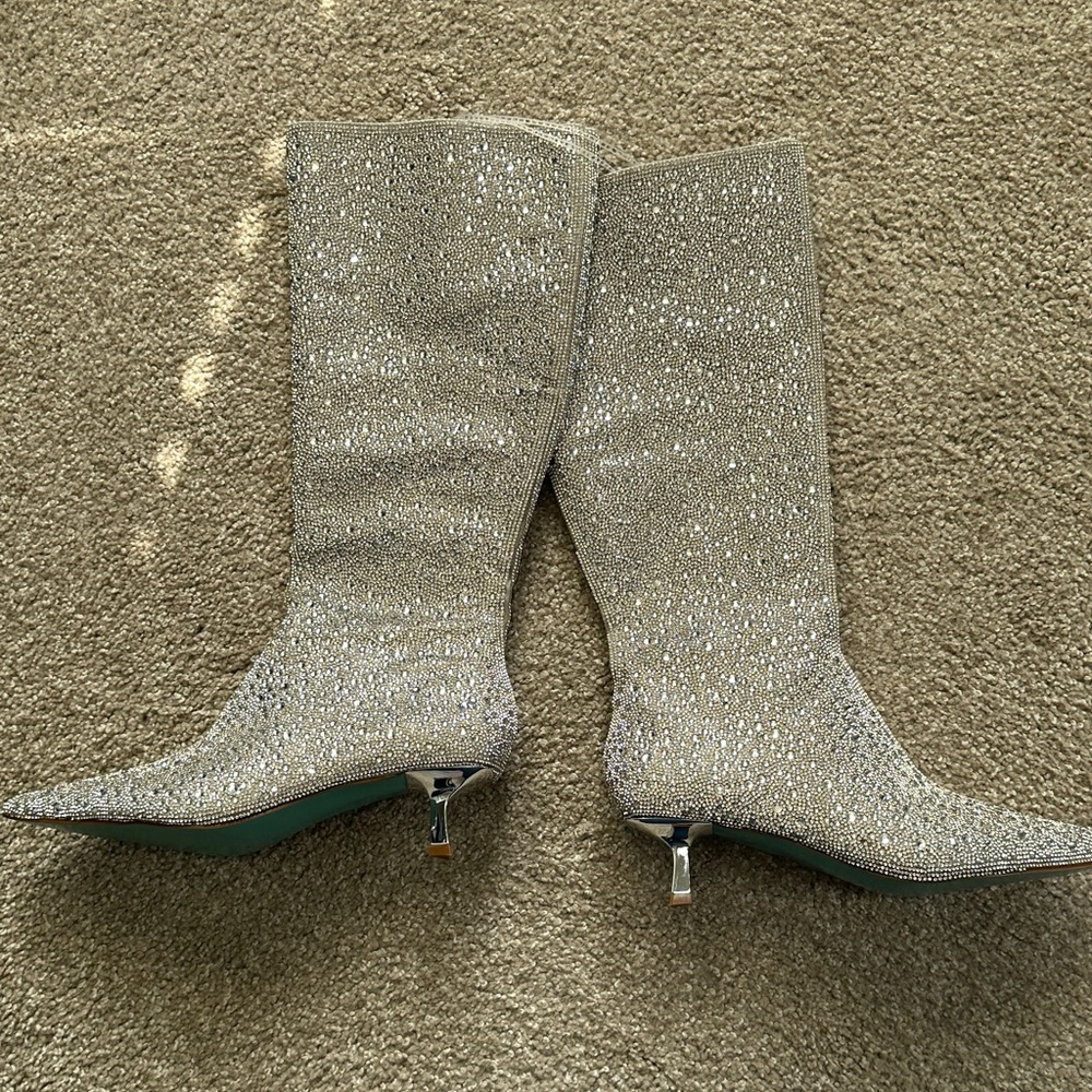 Betsey Johnson Sparkling Silver Heeled Boots